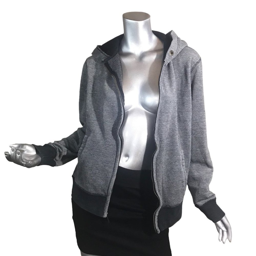 Prince & Fox Women's Medium Grey Black Zip Up Sweatshirt Hoodie